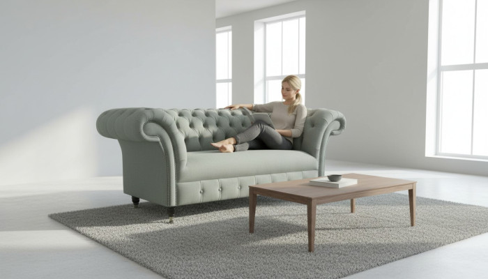 Chesterfield Sofa Couch Polster Sofas Klasiskais divvietīgais ādas, auduma, tekstila mākslinieks. Uzstādīts.