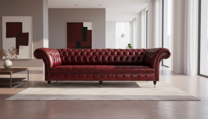 Sarkanā liela dīvāna kanāpa Chesterfield 265cm XXL polster sofas 4er ādas auduma jaunumi.