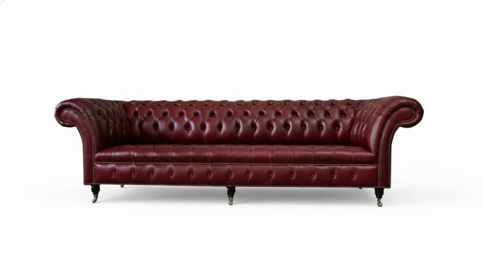 Sarkanā liela dīvāna kanāpa Chesterfield 265cm XXL polster sofas 4er ādas auduma jaunumi.
