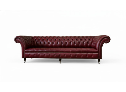 Sarkanā liela dīvāna kanāpa Chesterfield 265cm XXL polster sofas 4er ādas auduma jaunumi.