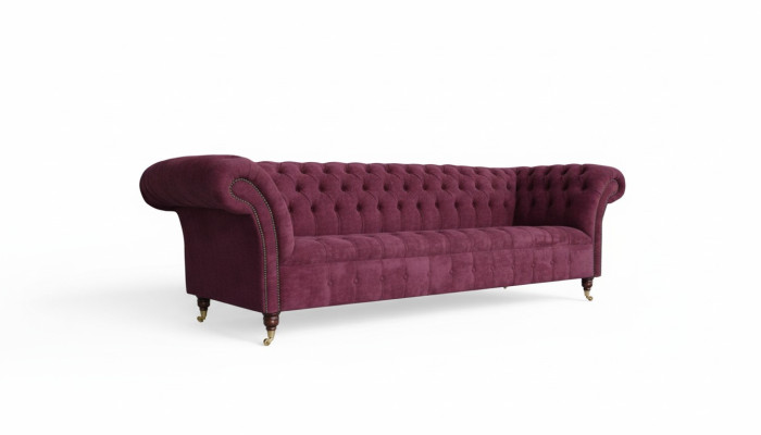 Sējama 3-vietīga Chesterfield dīvanu sofa, dzīvojamās istabas dizains, audums, bordo krāsa