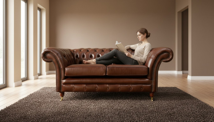 Chesterfield dīvāns 2-vietīgs polsteru dizaina dīvāns šokolādes brūnā krāsā.