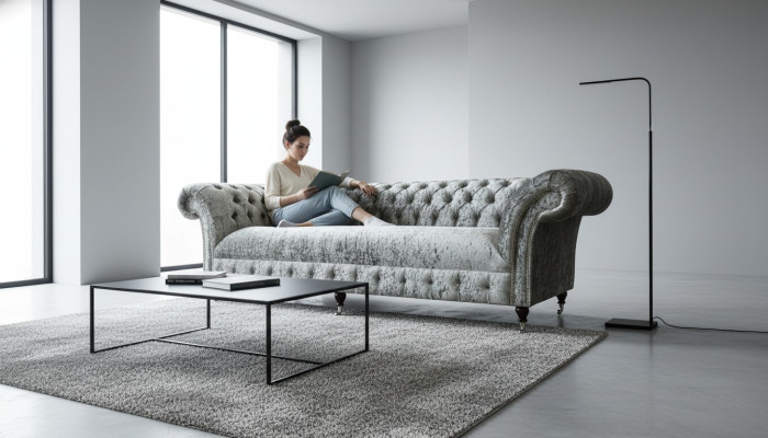 Chesterfield mēbeles dīvāns auduma dīvāns dīvāns sēžamvieta komplekts zīda sudrabs 4 sēdvietas