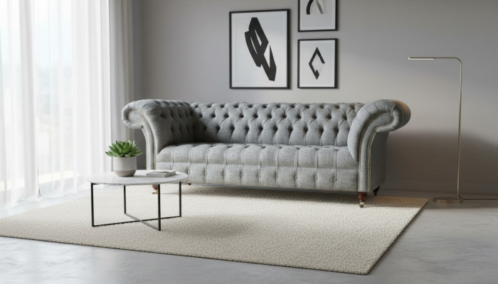 Materiāls Dīvāns Dīvānu komplekts Ar polsteri 3-vietīgs Dīvāns Dīvāni Chesterfield Pelēks Samts