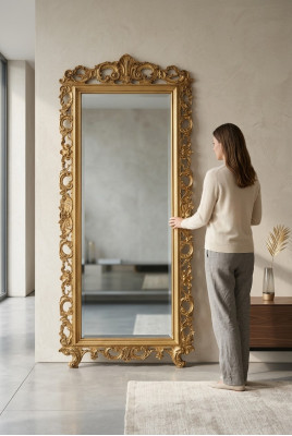 Klasiskais lielais spogulis sienas spogulis luksusa pakaramais spogulis koks zelts garderobe SP6480