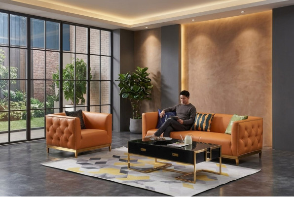 Klasiskā sofa dīvāns Pārvalde 3+1 vieta Dīvāns ādas sēdvieta garnitūra