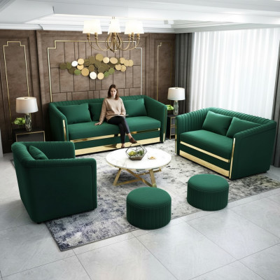 Zaļā nerūsējošā tērauda sofa garnitūra 3+2 polster mājvietas dīvāni.