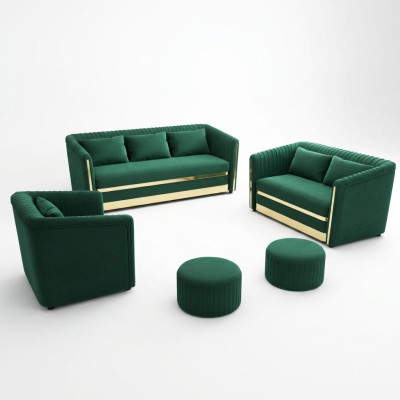 Zaļā nerūsējošā tērauda sofa garnitūra 3+2 polster mājvietas dīvāni.