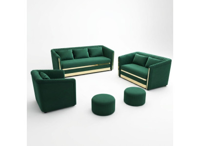 Zaļā nerūsējošā tērauda sofa garnitūra 3+2 polster mājvietas dīvāni.
