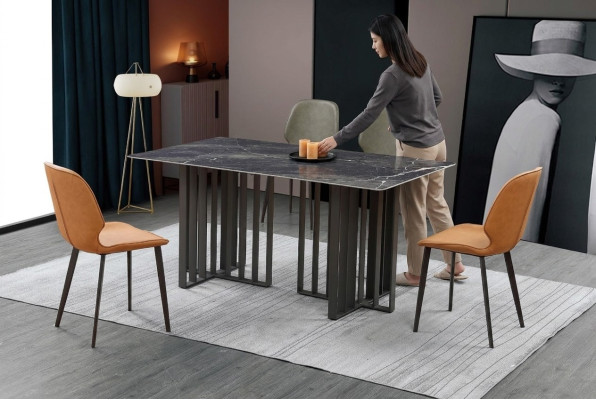 Luksusa ēdamgalds no nerūsējošā tērauda ar marmora imitāciju akmeņa galda telpai 180x90cm.