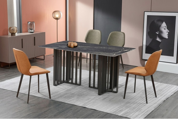 Luksusa ēdamgalds no nerūsējošā tērauda ar marmora imitāciju akmeņa galda telpai 180x90cm.