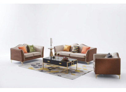 Sofa komplekts 3+2 vietām Klasiskie dīvāni no ādas polsterējuma
