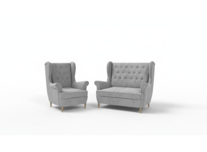 Pelēks auduma Chesterfield dīvāngarnitūra 2+1 sēdvietas dīvāns Kanapes audums Samts
