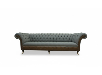 Chesterfield 4 vietu pelēks audums Dzīvojamā istaba dizains Polster Sofa Lielais tekstilizstrādājumu mēbeles