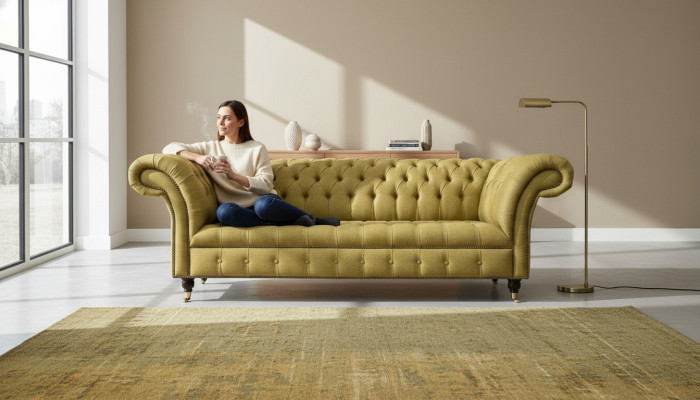 Chesterfield 3 vietu dzeltenās dzīvojamās istabas dizaina dīvānās polster sofa dīvāns tekstila.