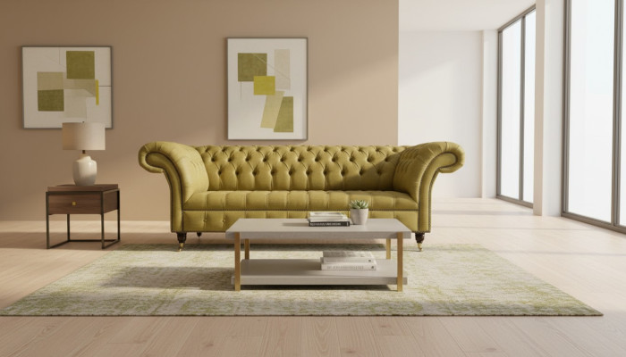 Chesterfield 3 vietu dzeltenās dzīvojamās istabas dizaina dīvānās polster sofa dīvāns tekstila.