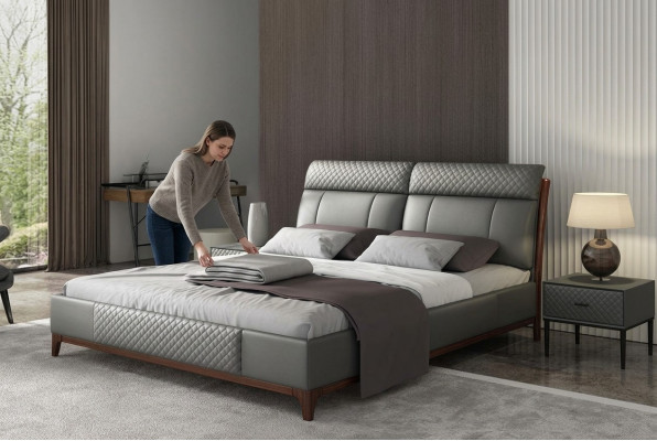 Gulta pārklājums dizains luksuss 180x200cm divvietīga viesnīcas gulta laulāto guļamistaba āda