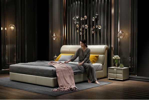 Luksusa gultas istabas ādas apdare divguļamie gultas no koka dizaina 180x200 cm jauna