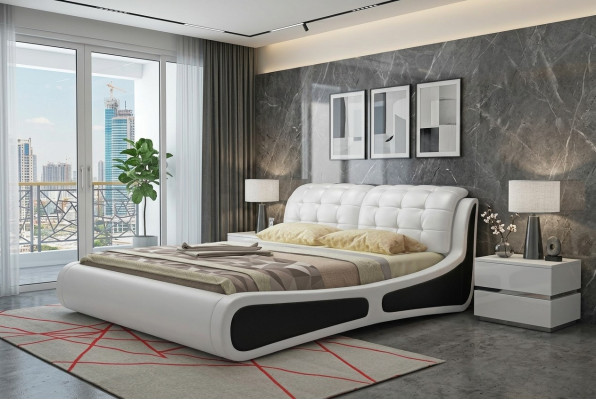 Gulta Pildspalvveida dizaina luksusa divguļamā gulta Balta 180x200cm guļamistaba ādas