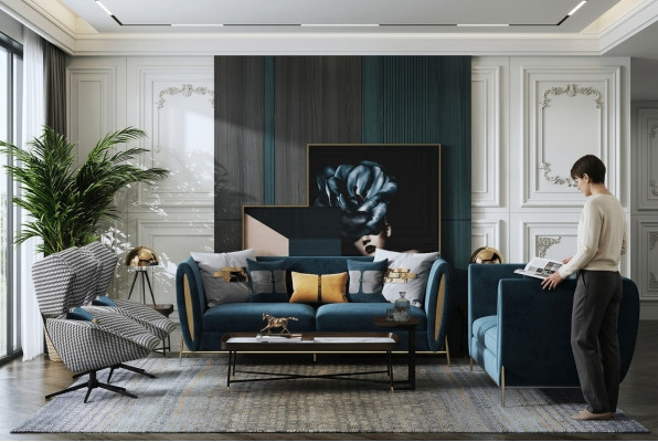 Sofa komplekts 3+1 sēdvieta dizaina dīvāniem auduma mīkstajās mēbelēs Relaksējošs Luxus