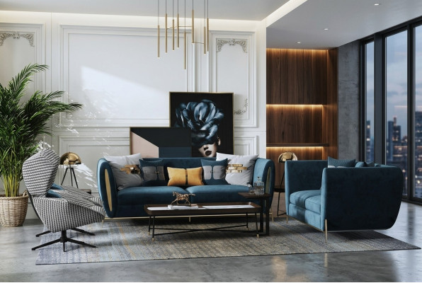 Sofa komplekts 3+1 sēdvieta dizaina dīvāniem auduma mīkstajās mēbelēs Relaksējošs Luxus