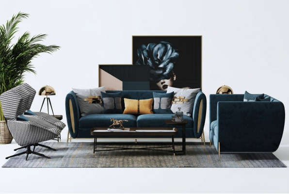 Sofa komplekts 3+1 sēdvieta dizaina dīvāniem auduma mīkstajās mēbelēs Relaksējošs Luxus