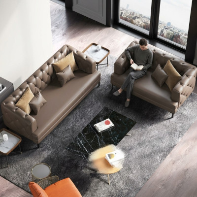 Brūns Chesterfield dīvāngarnitūra 3+2 vietu 2 daļu komplekts dizainera dekora mēbeles.