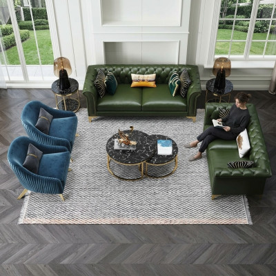 Tumši zaļais Chesterfield dīvānu komplekts 3+2 vietas moderns apdare mājsaimniecības stūra dīvāni