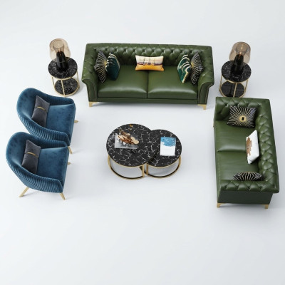 Tumši zaļais Chesterfield dīvānu komplekts 3+2 vietas moderns apdare mājsaimniecības stūra dīvāni