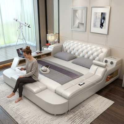 Dizaina gulta Lielgabals gultas Ādas viesnīca Polster 180x200 Multifunkcionāls plaukts