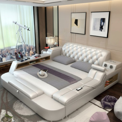 Dizaina gulta Lielgabals gultas Ādas viesnīca Polster 180x200 Multifunkcionāls plaukts