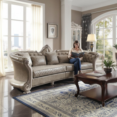 Liela XXL dīvāna gulta (sofa) klasiskā mēbeļu auduma dīvāns ar četrām vietām baroka stilā.