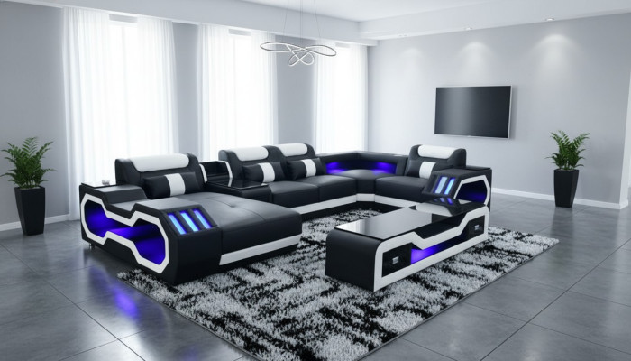 Dzīvojamās telpas dizains Moderns stūrala sofa U-formas sofa Dzīvojamās telpas jauni polsterēti sofa