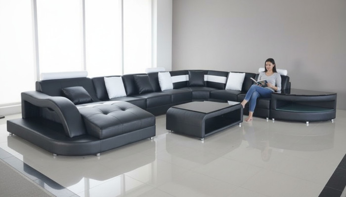 Stūrgalda U-formas dzīvojamā telpa Dīvāns Sofa Stūrains Auduma Dīvāni Mēbeles Āda
