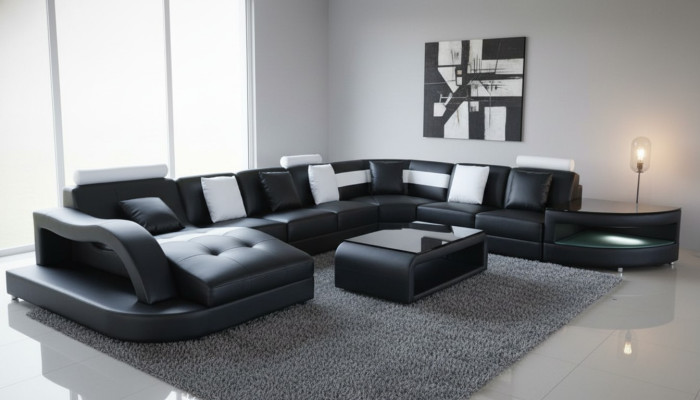 Stūrgalda U-formas dzīvojamā telpa Dīvāns Sofa Stūrains Auduma Dīvāni Mēbeles Āda