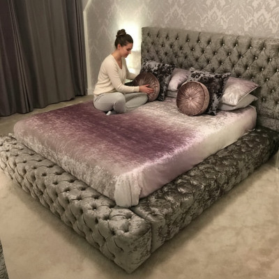 Chesterfield divguļamā gulta mēbeles 180x200 auduma iesaiņojumā Tekstile gultas dizains luksusa dizains ietvaru