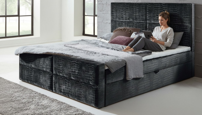 Boxspring gulta ādas gulta 200x200cm Viesnīcas divguļamais gulta Luksusa gultas Modernas Jaunas