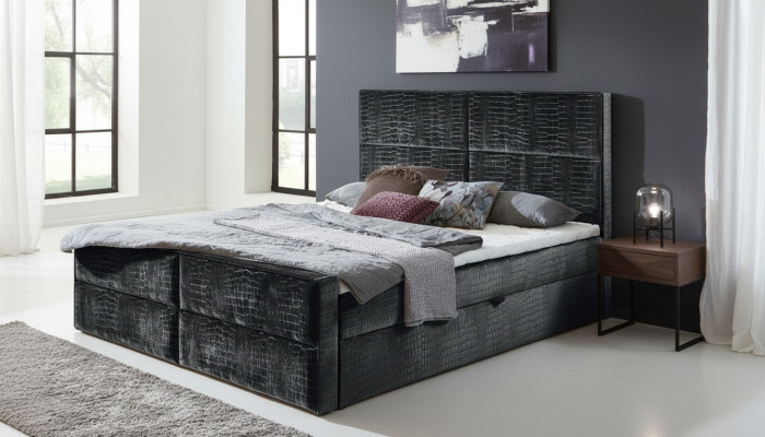 Boxspring gulta ādas gulta 200x200cm Viesnīcas divguļamais gulta Luksusa gultas Modernas Jaunas