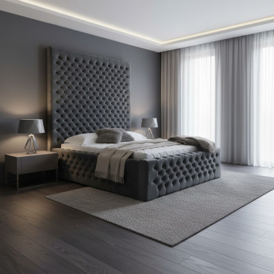Dizainera modernā Chesterfield gulta modernā luksusa stilā ar augstu galvu.