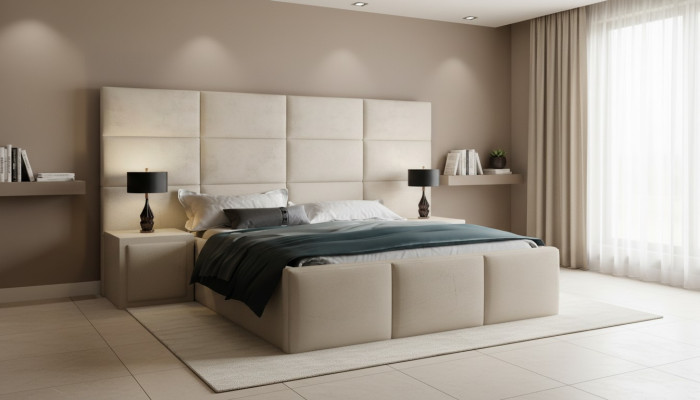 Boxspring dizaina gulta gultas laulības matracis guļamistabā luksusa viesnīcā.