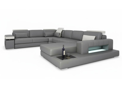 Sofas Pelēkas Jauna Sofa U-formas auduma dīvāns Dzīvojamais stūris Dizains Moderns Āda