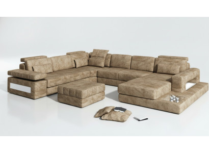 Audi stūra dzīvojama sofa ar polsterētu stūra dīvānu ar ādas stūra dīvānu.