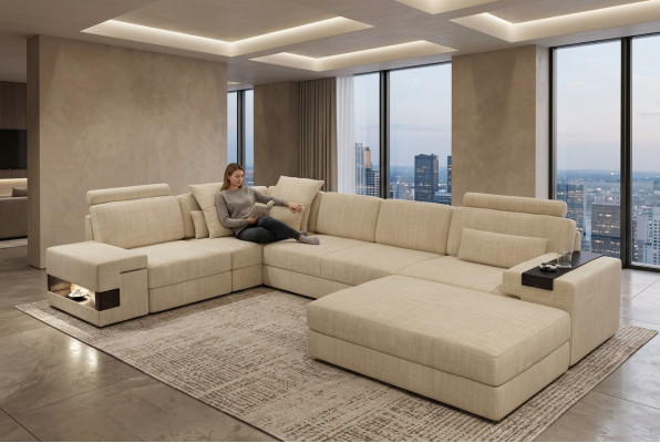 Tekstilsofa L-formas dīvāns Mēbeles Dzīvojamā Istaba Stūris Dizains Moderns Mīksts Stils 2 gab. komplekts
