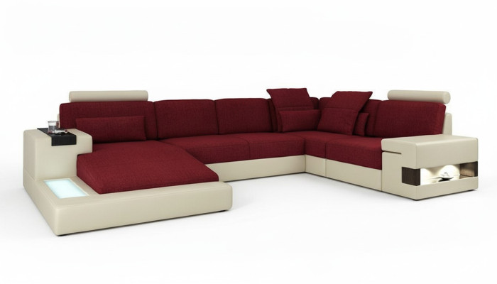 Ādas dīvāns, dizaina dīvāns U formas dzīvojamā zona dīvāns, polsterēts stūra dīvāns Jauns