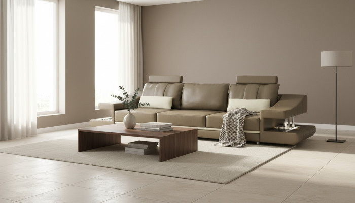 Mūsdienīgais dizaina luksus dīvāns 3 vietas mēbeles audums āda brūns liels dīvāns sofa
