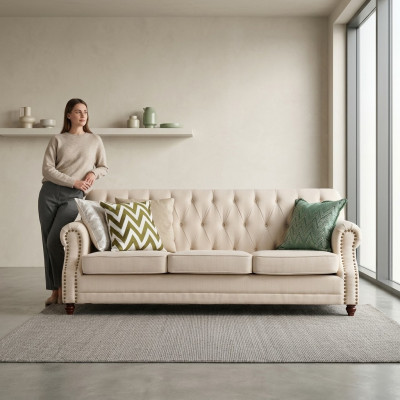 Sofasēžu komplekts 3+1-sēdvietīgs auduma dīvāns Chesterfield grupā mēbeles dīvāns