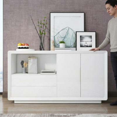 Sideboard ar 2 durvīm un 2 plauktiem, baltais skapītis ar plauktu.