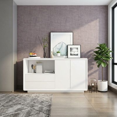 Sideboard ar 2 durvīm un 2 plauktiem, baltais skapītis ar plauktu.