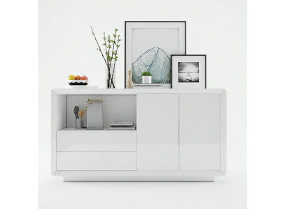 Sideboard ar 2 durvīm un 2 plauktiem, baltais skapītis ar plauktu.