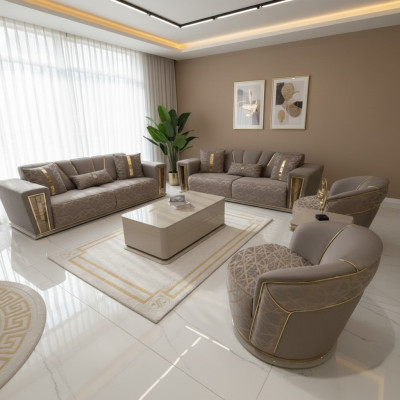 Sofa komplekts 3+3+1+1 sēdvieta + galdiņš + mūsdiena textil Wohnwand Komplett Neu